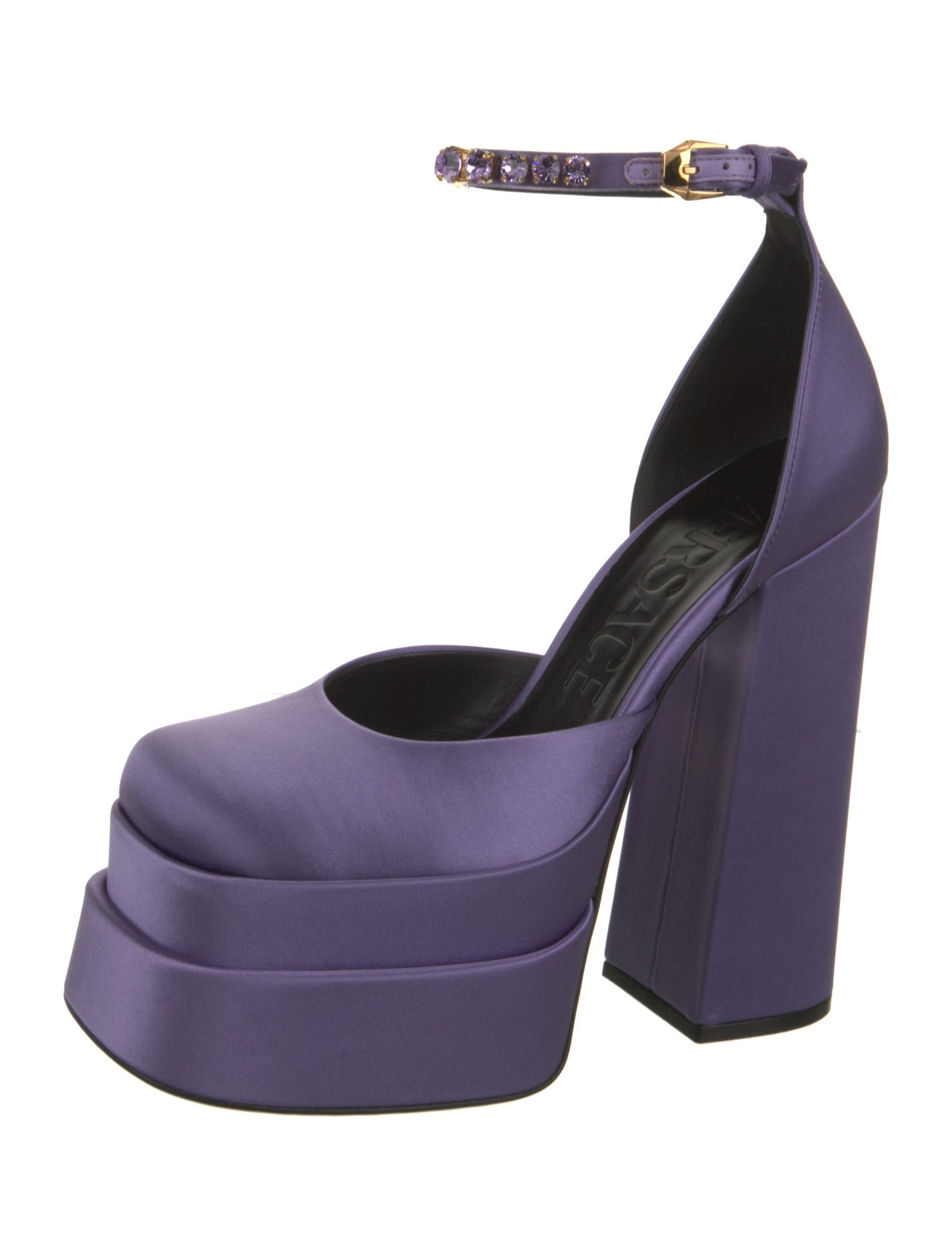 Versace Satin Crystal Embellishments D'Orsay Pumps