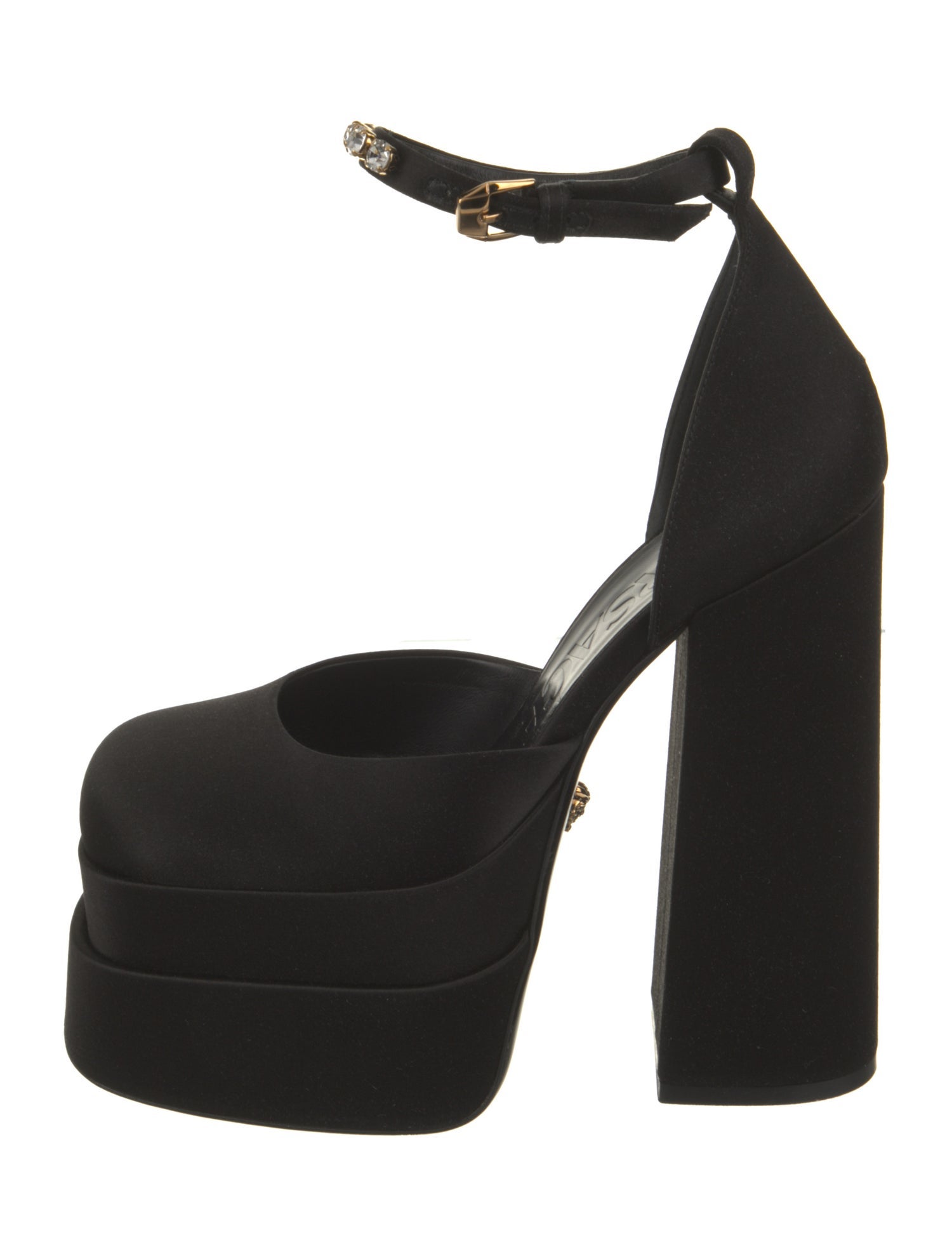 Versace Satin Crystal Embellishments D'Orsay Pumps