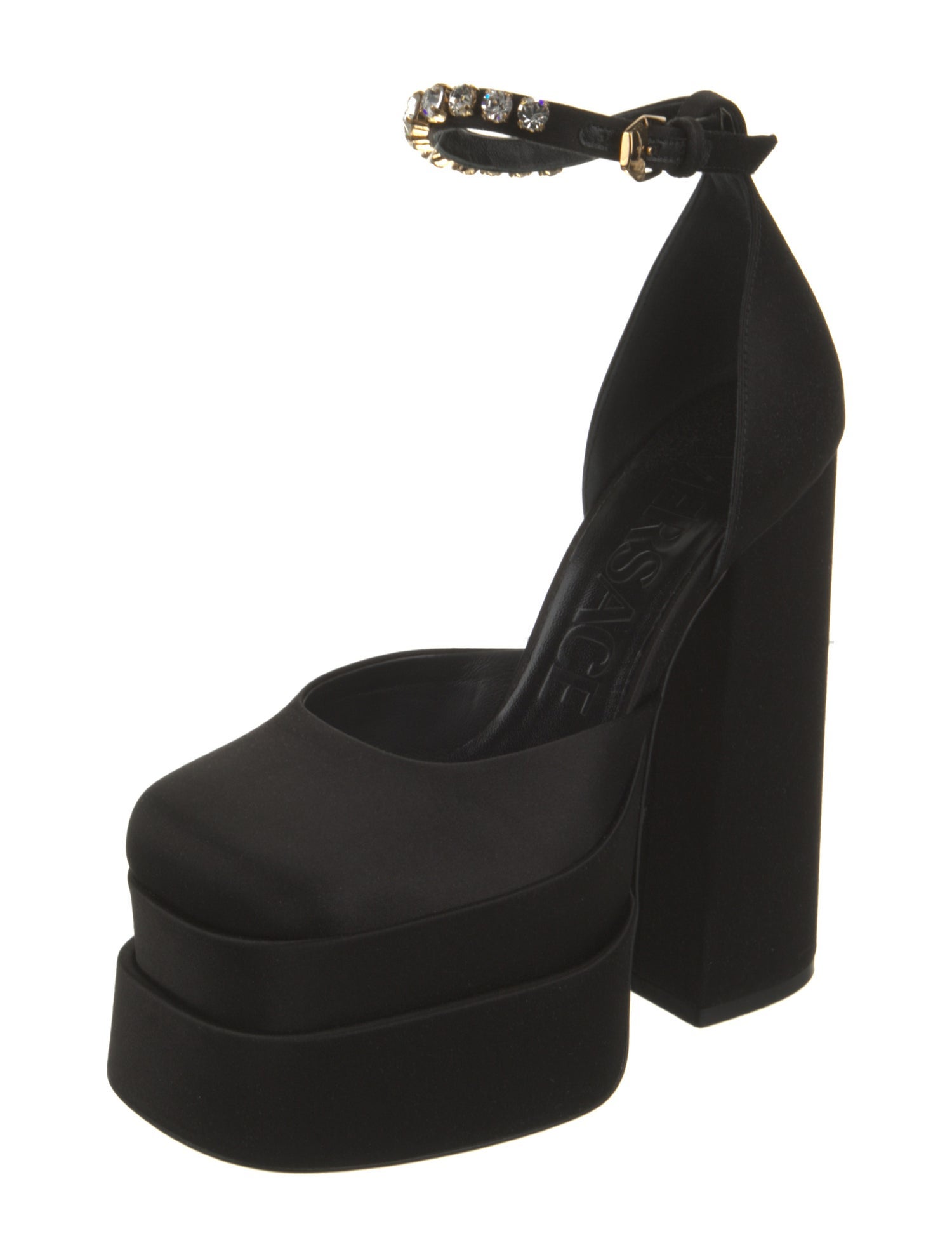 Versace Satin Crystal Embellishments D'Orsay Pumps