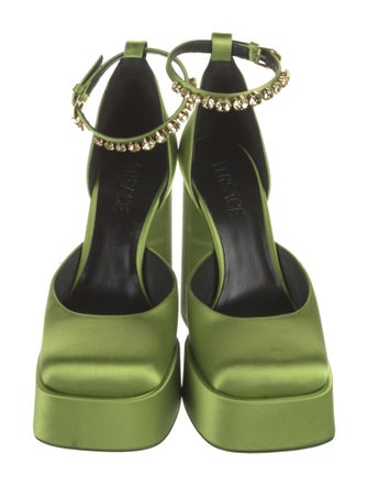 Versace Satin Crystal Embellishments D'Orsay Pumps