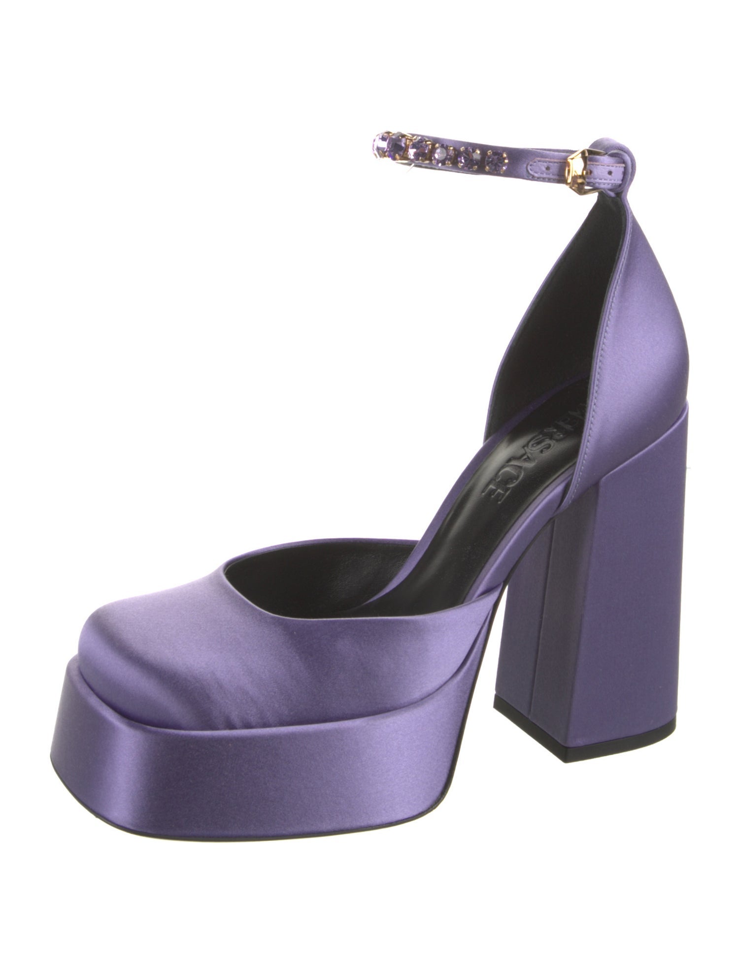 Versace Satin Crystal Embellishments D'Orsay Pumps