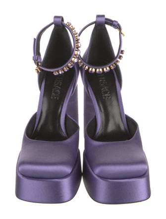 Versace Satin Crystal Embellishments D'Orsay Pumps