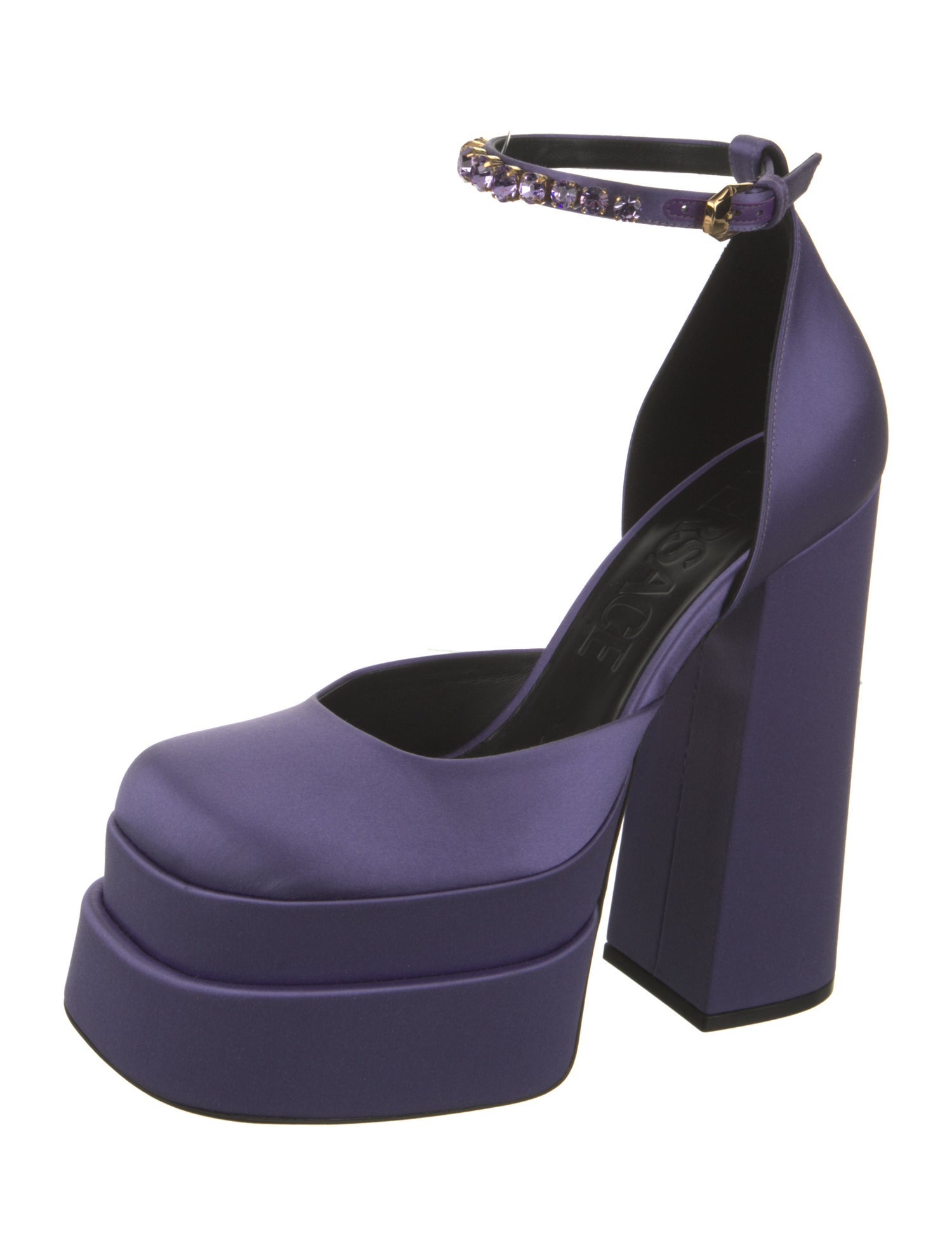 Versace Satin Crystal Embellishments D'Orsay Pumps