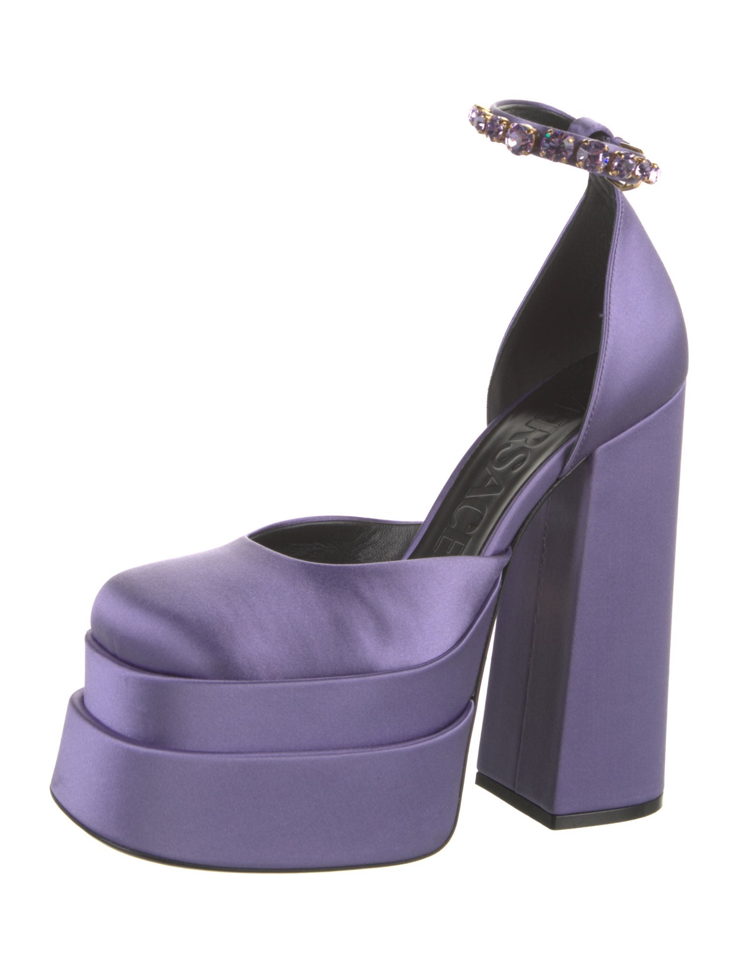 Versace Satin Crystal Embellishments D'Orsay Pumps