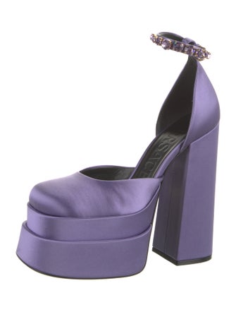 Versace Satin Crystal Embellishments D'Orsay Pumps