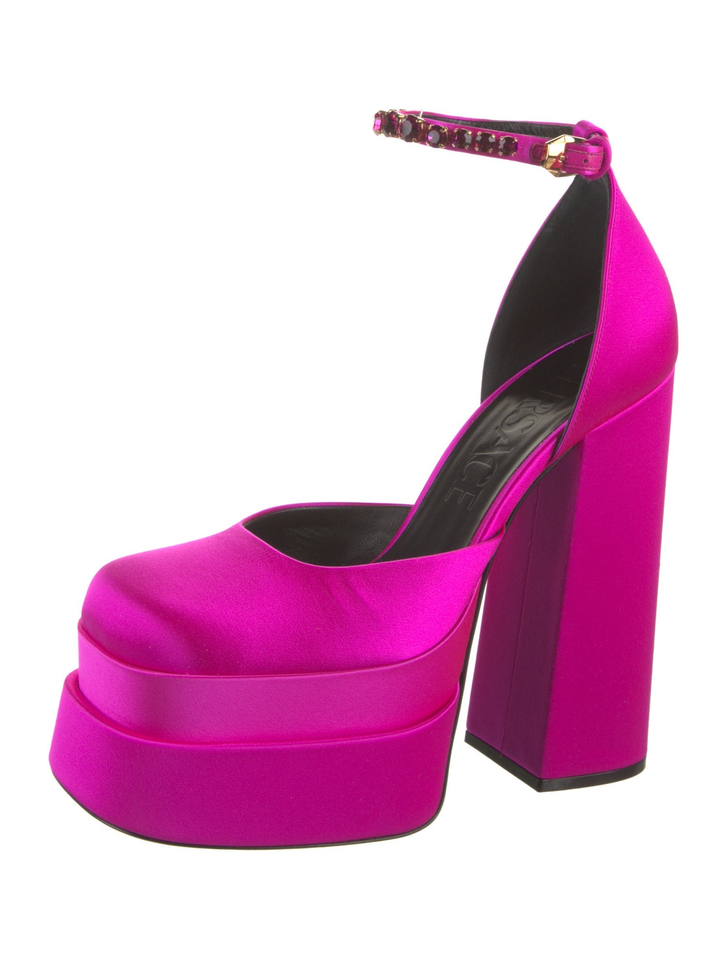 Versace Satin Crystal Embellishments D'Orsay Pumps