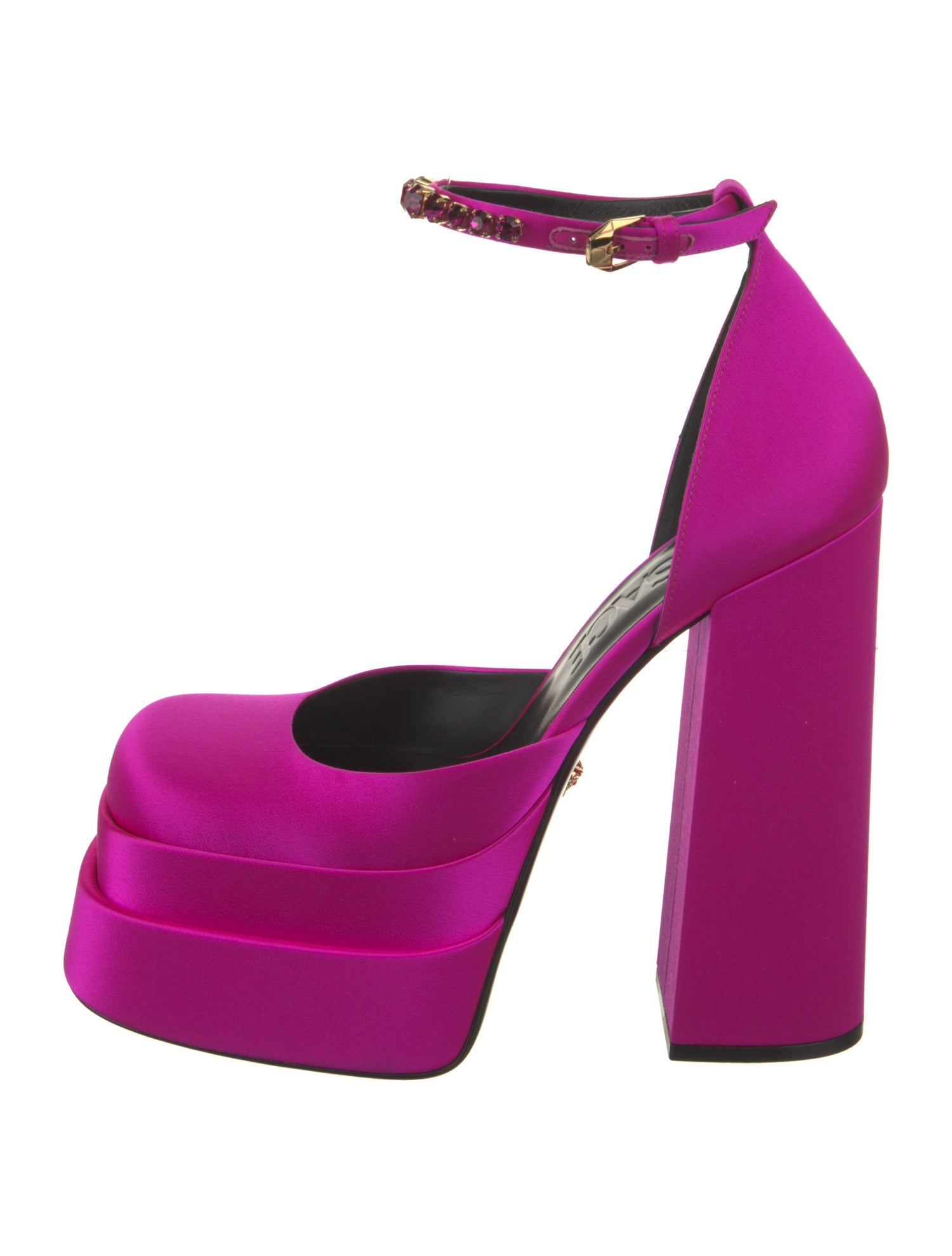 Versace Satin Crystal Embellishments D'Orsay Pumps