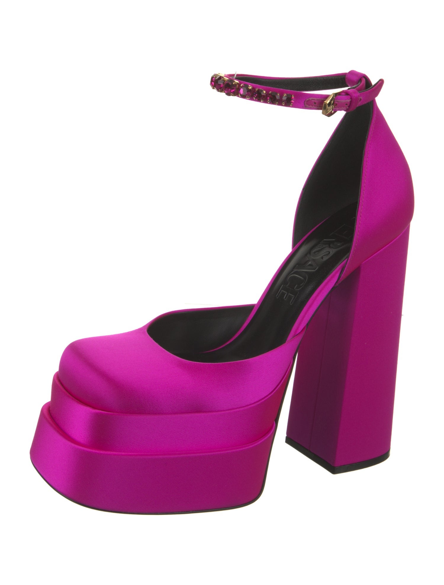 Versace Satin Crystal Embellishments D'Orsay Pumps