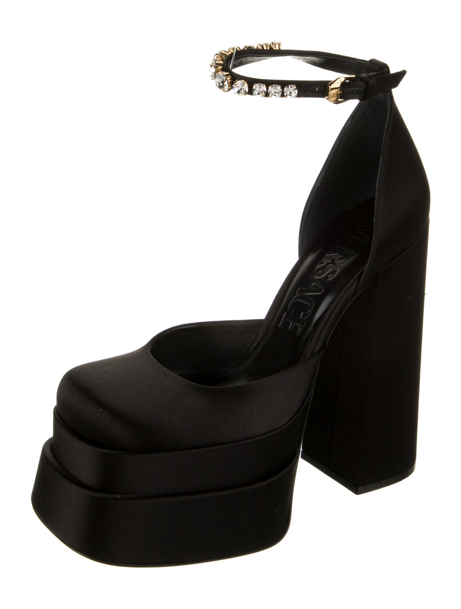 Versace Satin Crystal Embellishments D'Orsay Pumps