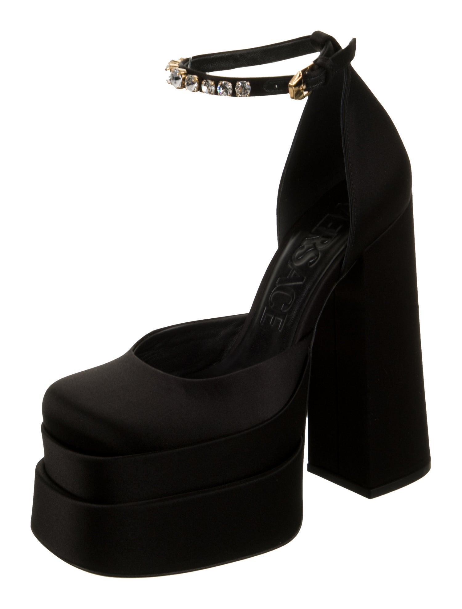 Versace Satin Crystal Embellishments D'Orsay Pumps w/ Tags