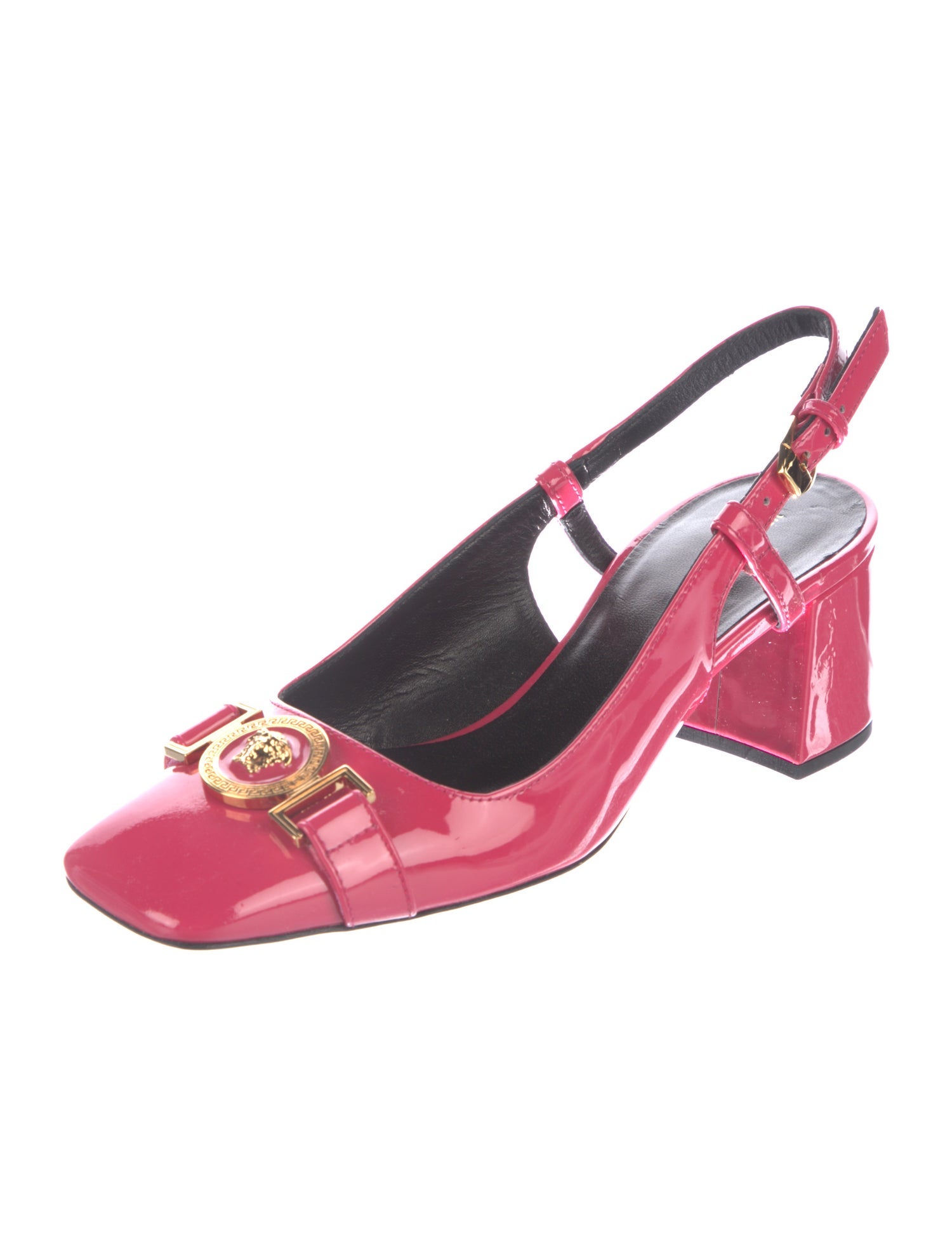 Versace Medusa Insignia Patent Leather Slingback Pumps
