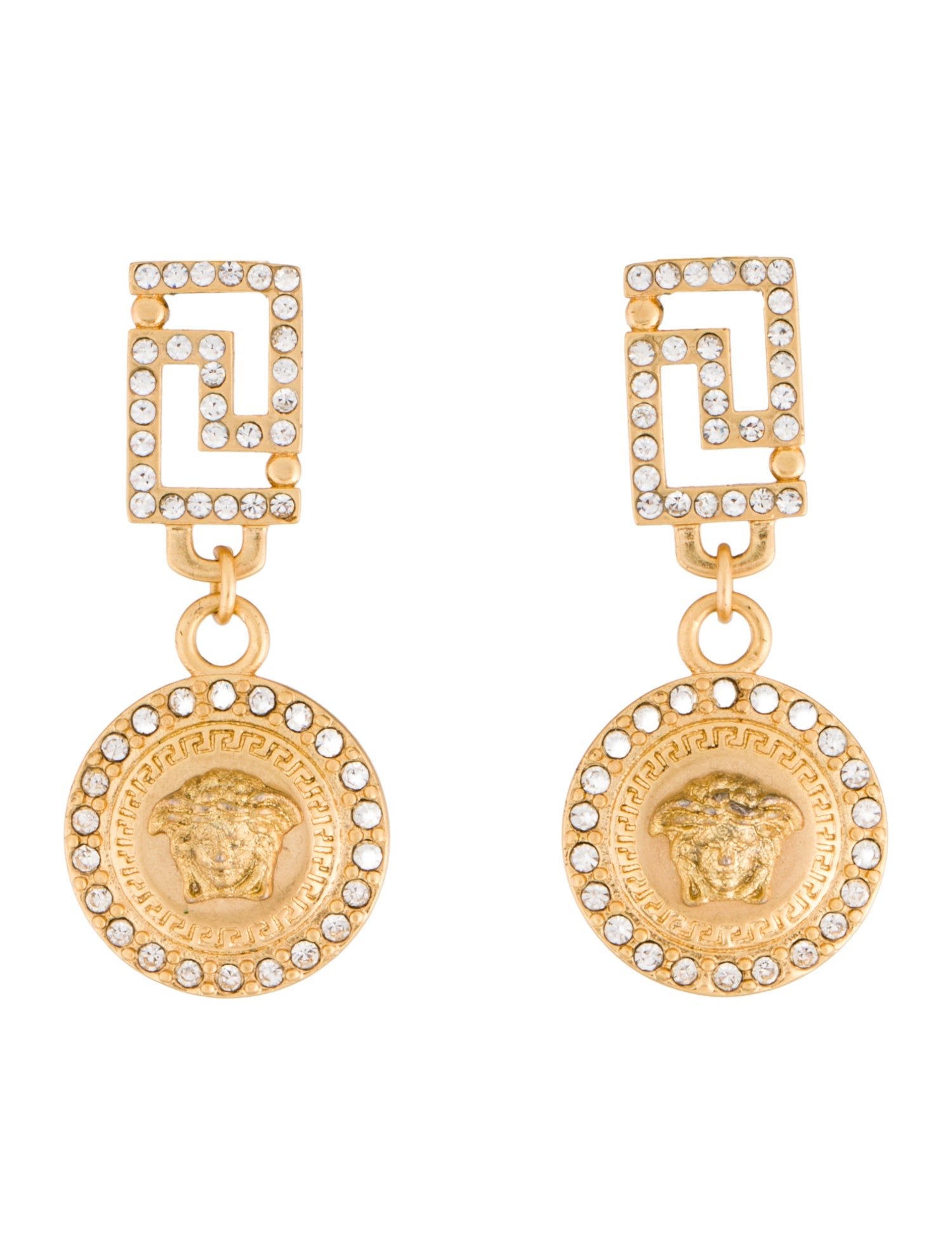 Versace Crystal Greca Drop Earrings