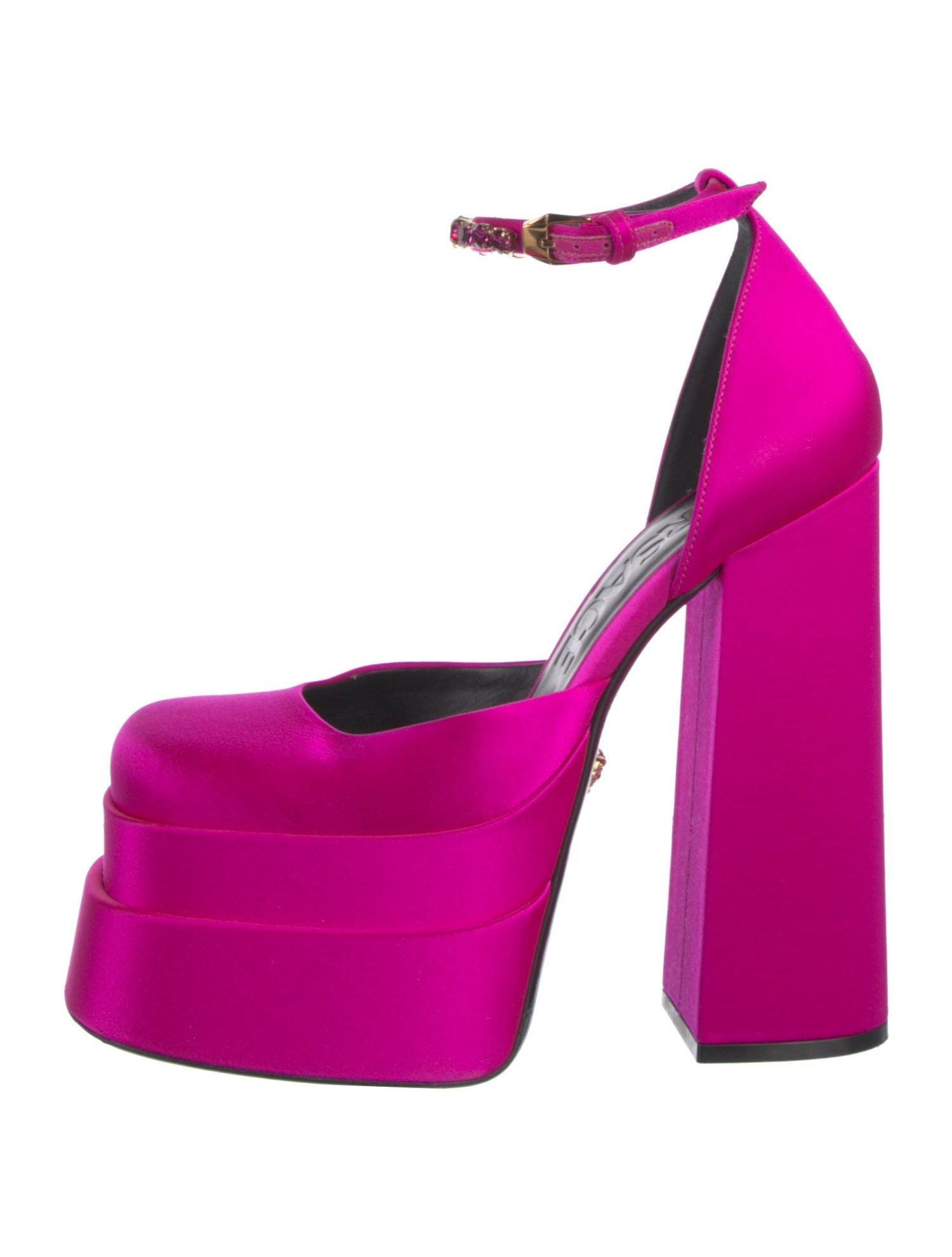 Versace Satin Crystal Embellishments D'Orsay Pumps