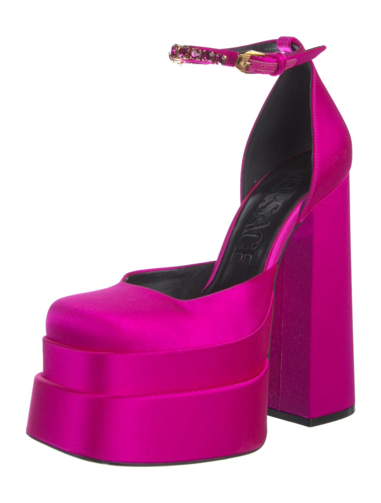 Versace Satin Crystal Embellishments D'Orsay Pumps