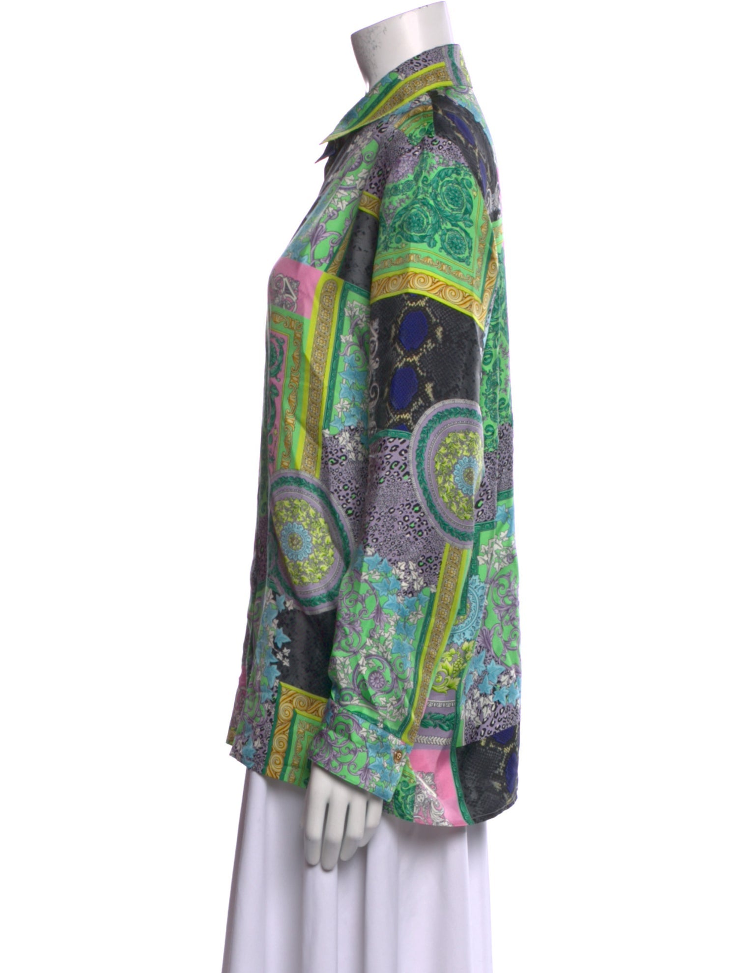 Versace Silk Paisley Print Button-Up Top