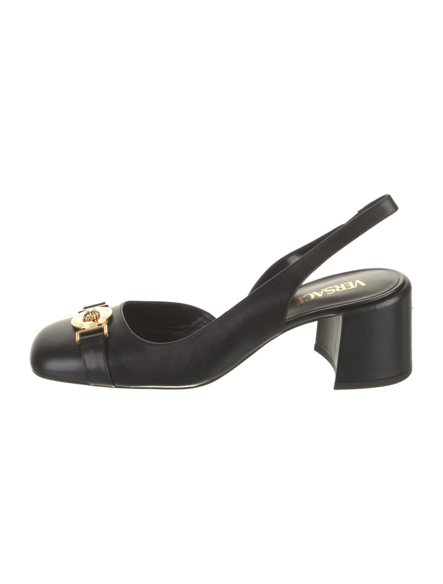 Versace Medusa Insignia Leather Slingback Pumps