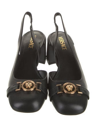 Versace Medusa Insignia Leather Slingback Pumps
