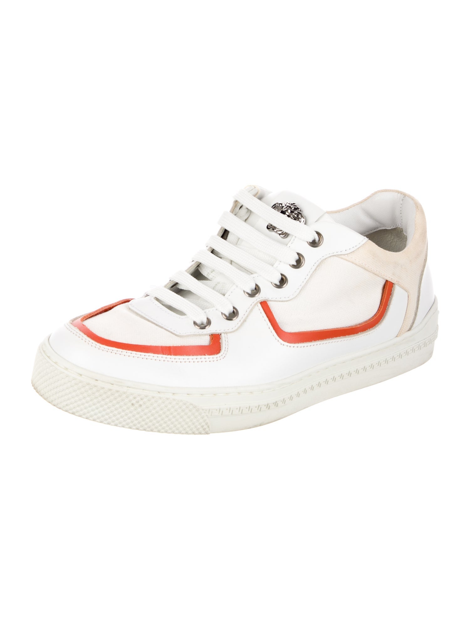 Versace Leather Embroidered Accent Sneakers