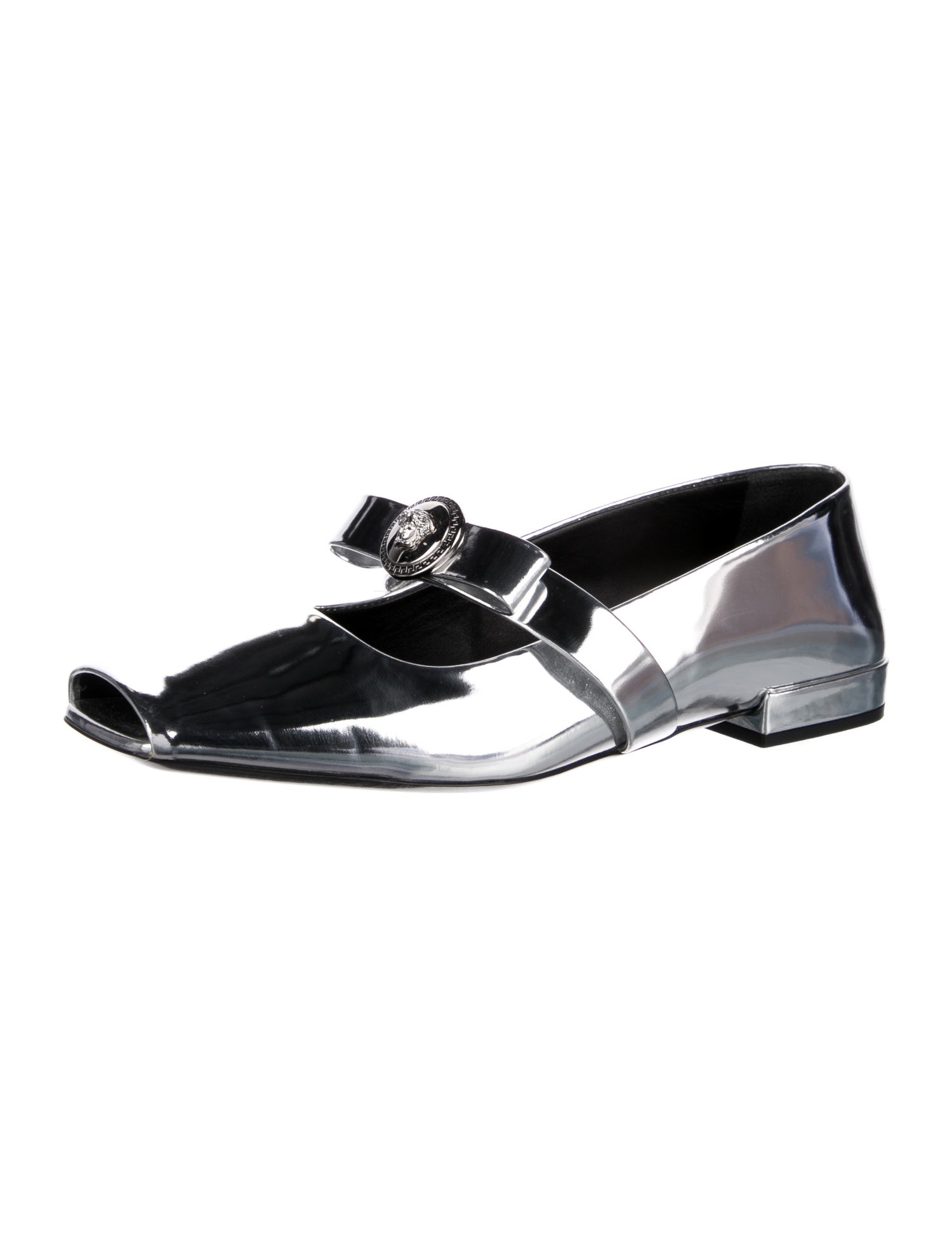 Versace Medusa Insignia Patent Leather Mary Jane Flats