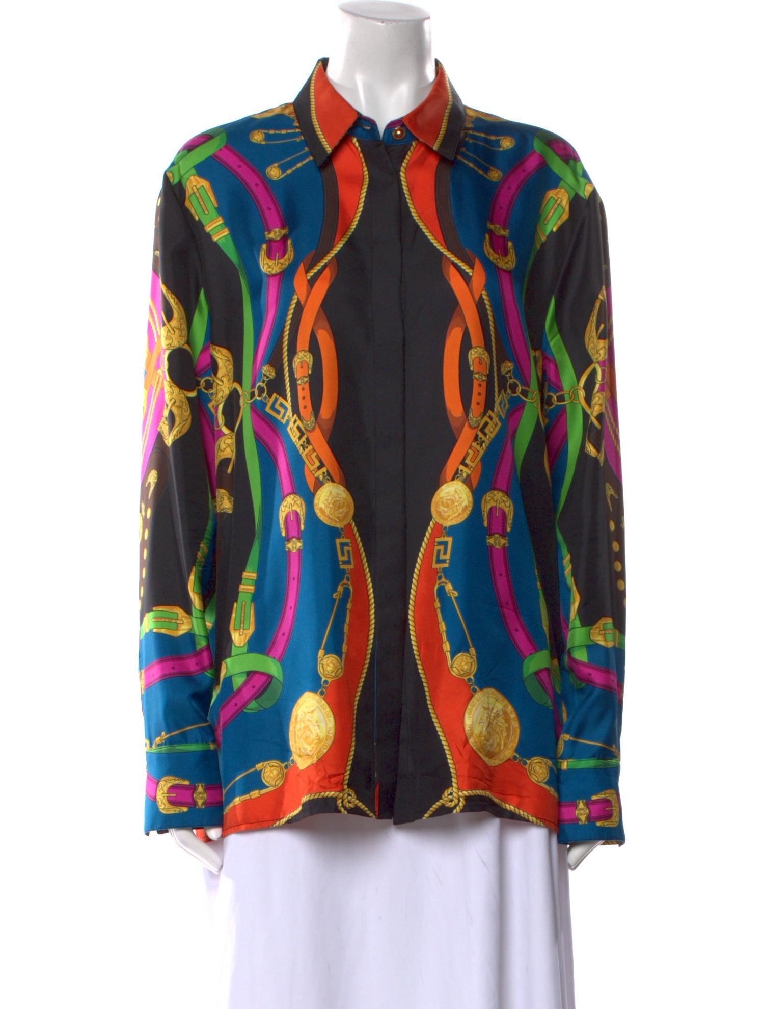 Versace Silk Printed Button-Up Top