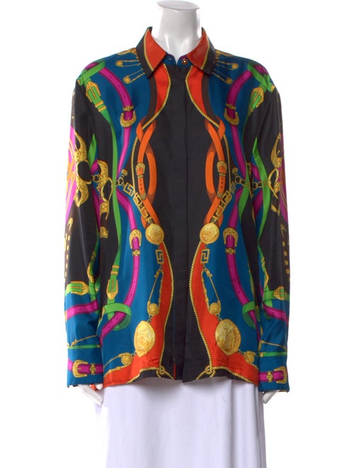 Versace Silk Printed Button-Up Top
