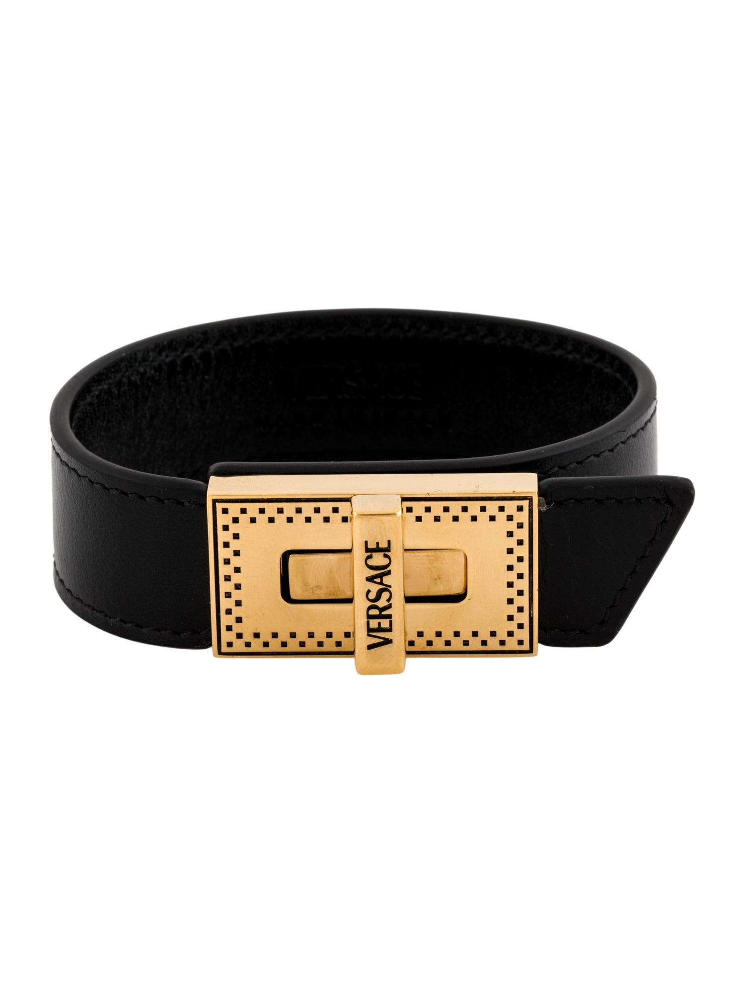 Versace Leather Logo-Buckle Wrap Bracelet