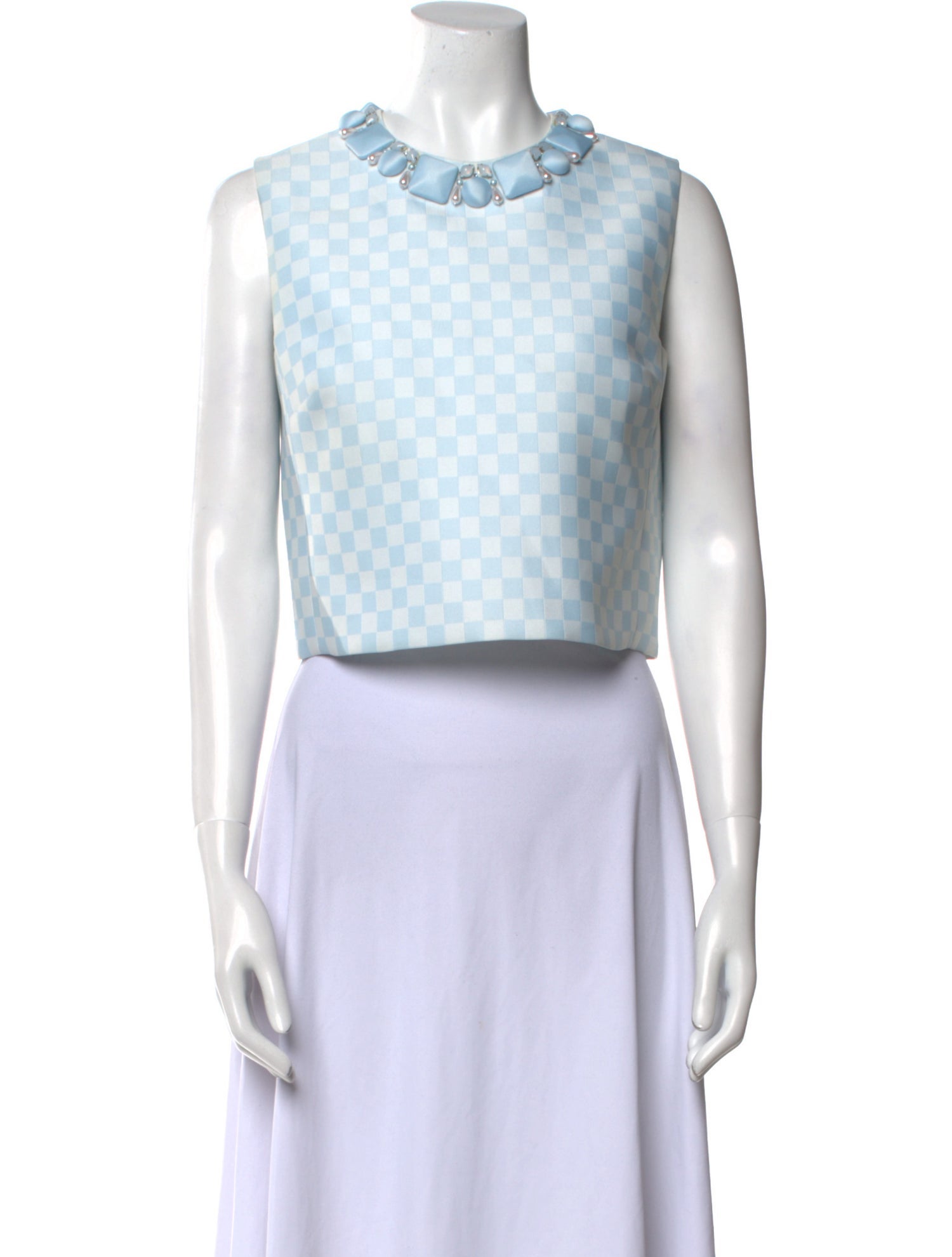 Versace Plaid Print Crew Neck Crop Top