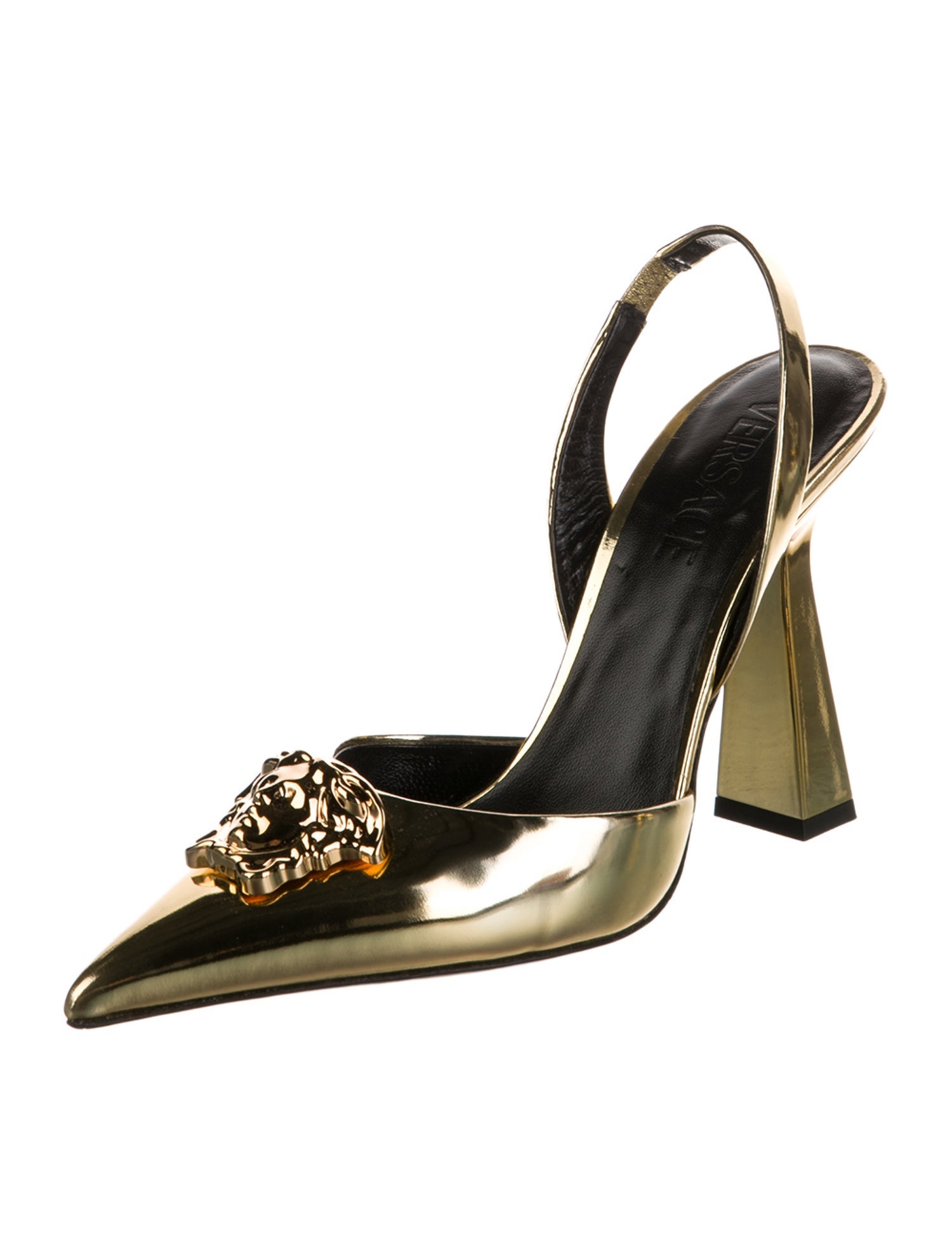Versace Medusa Insignia Leather Slingback Pumps