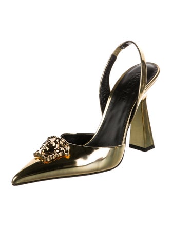 Versace Medusa Insignia Leather Slingback Pumps