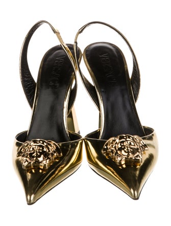Versace Medusa Insignia Leather Slingback Pumps