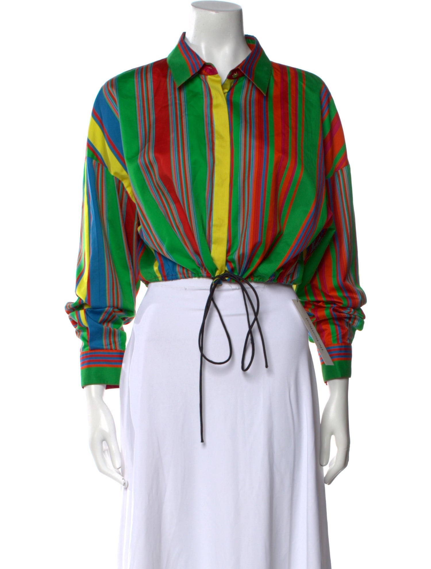 Versace Striped Three-Quarter Sleeve Crop Top