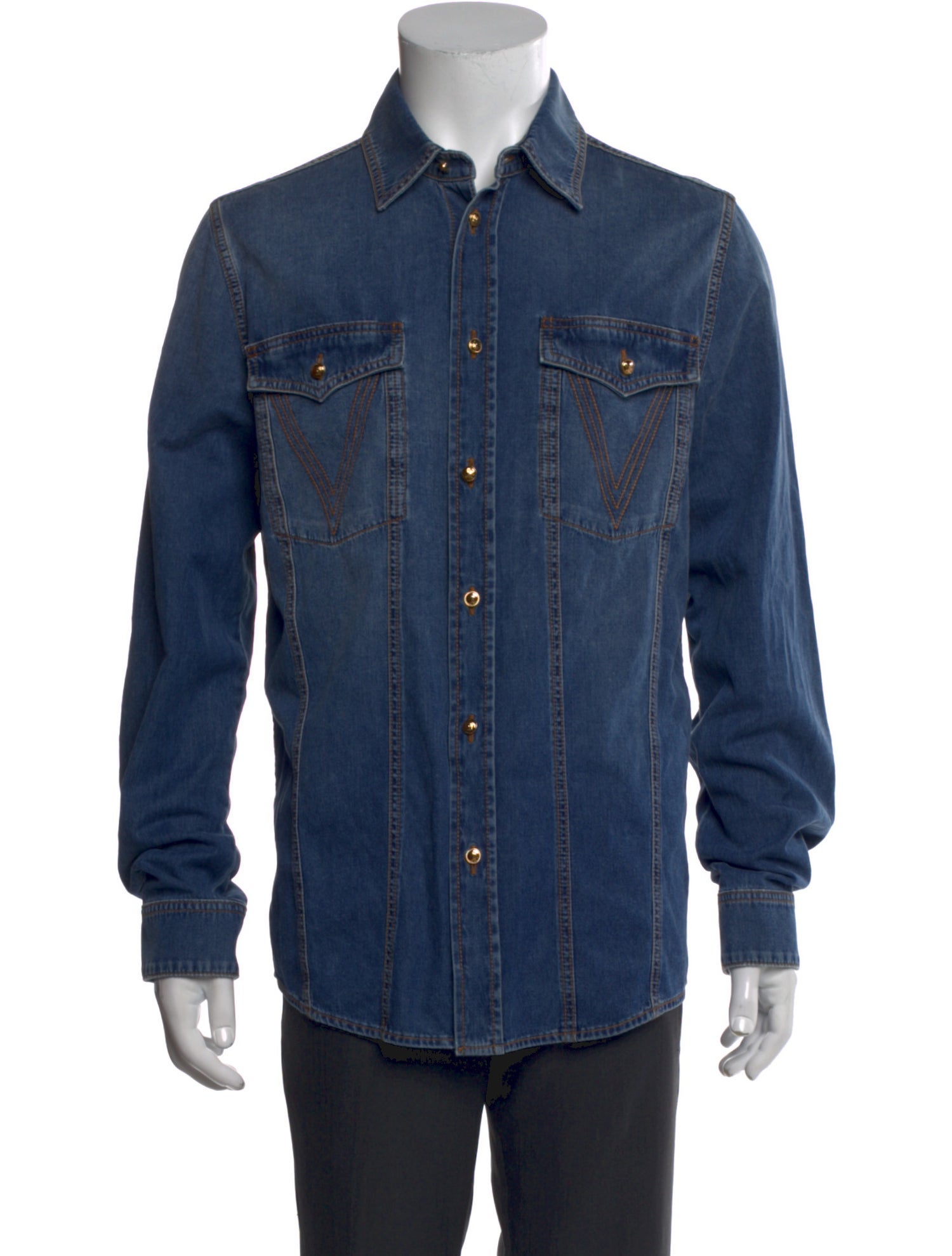 Versace Medusa Insignia Long Sleeve Denim Shirt
