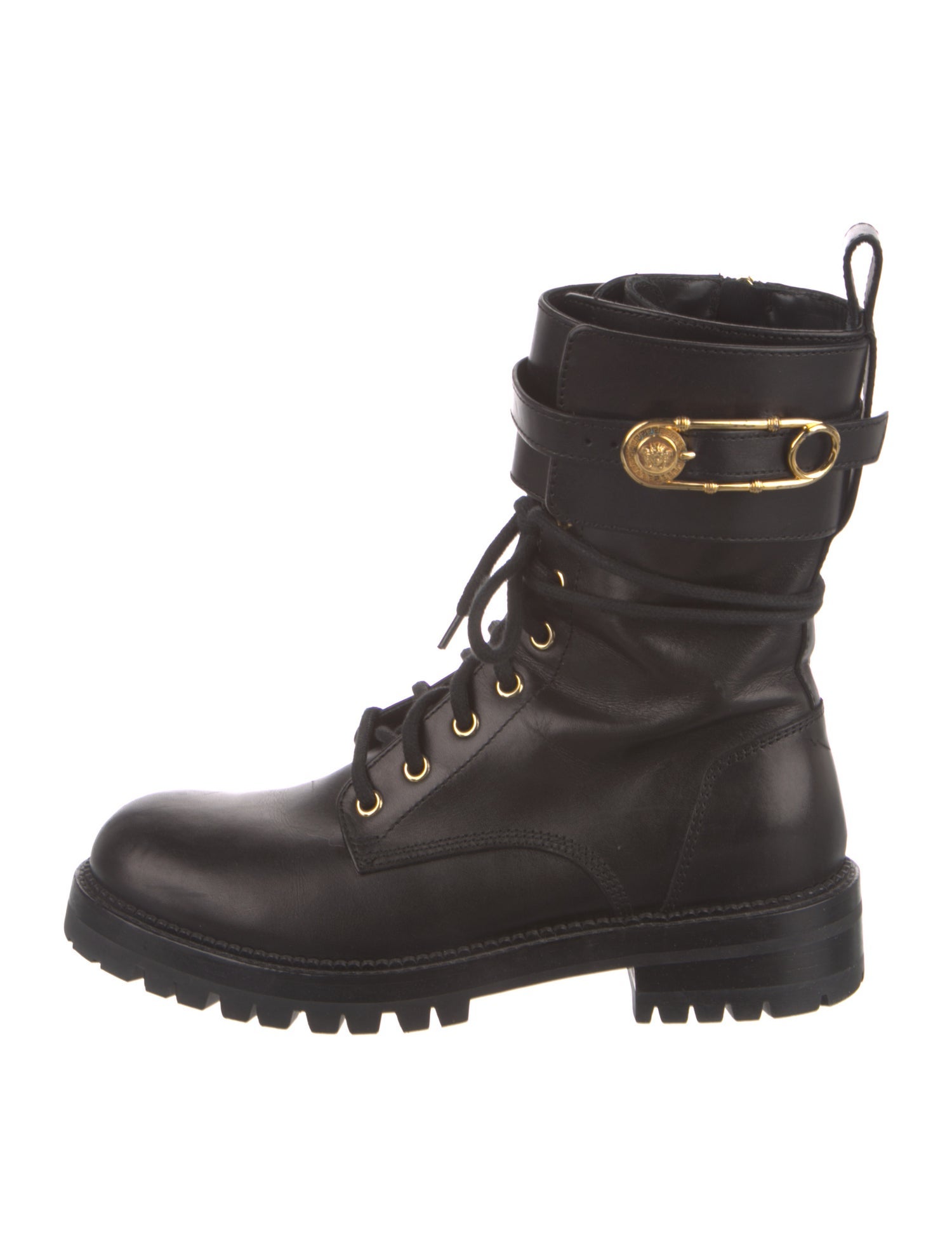 Versace Medusa Insignia Leather Combat Boots