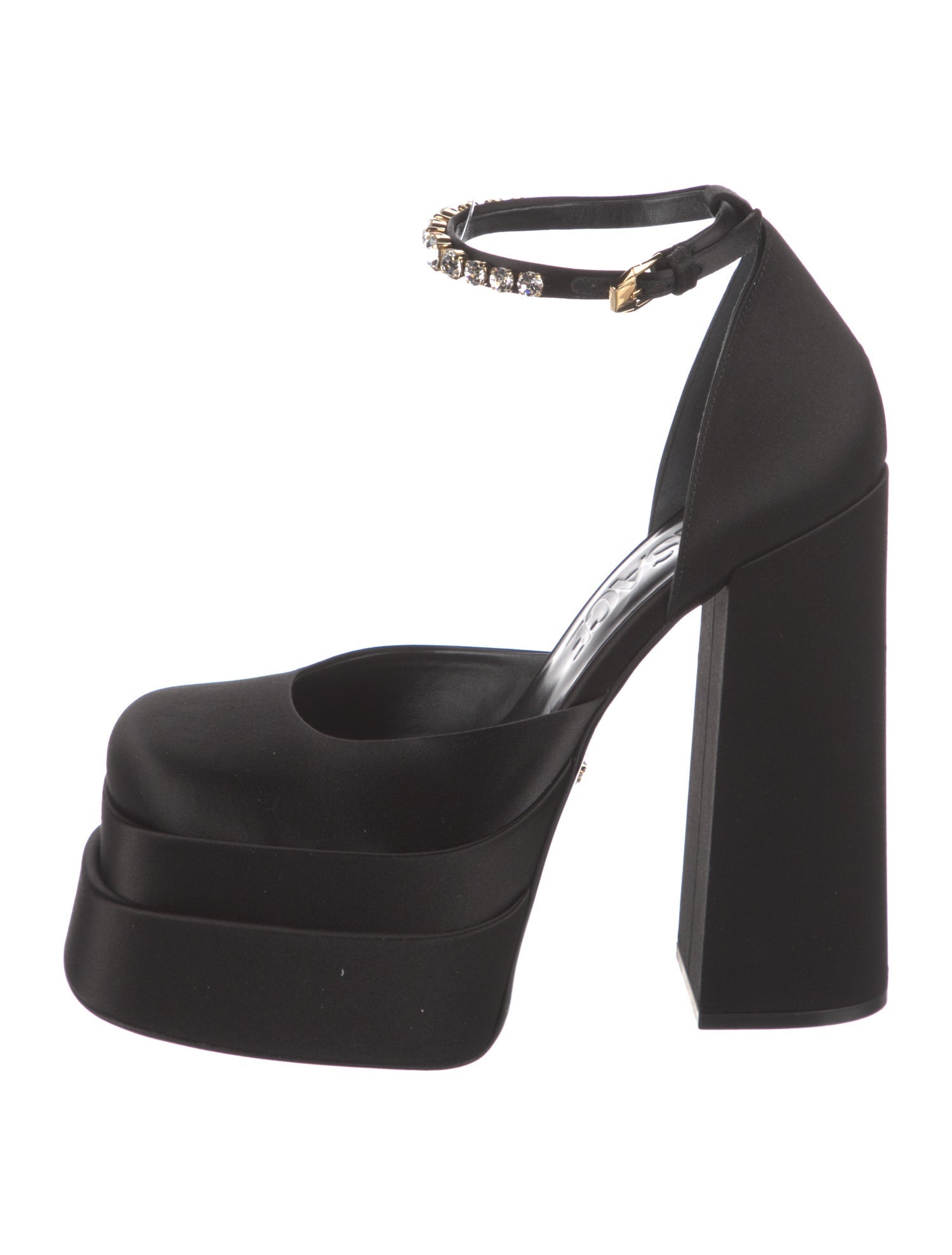 Versace Satin Crystal Embellishments D'Orsay Pumps