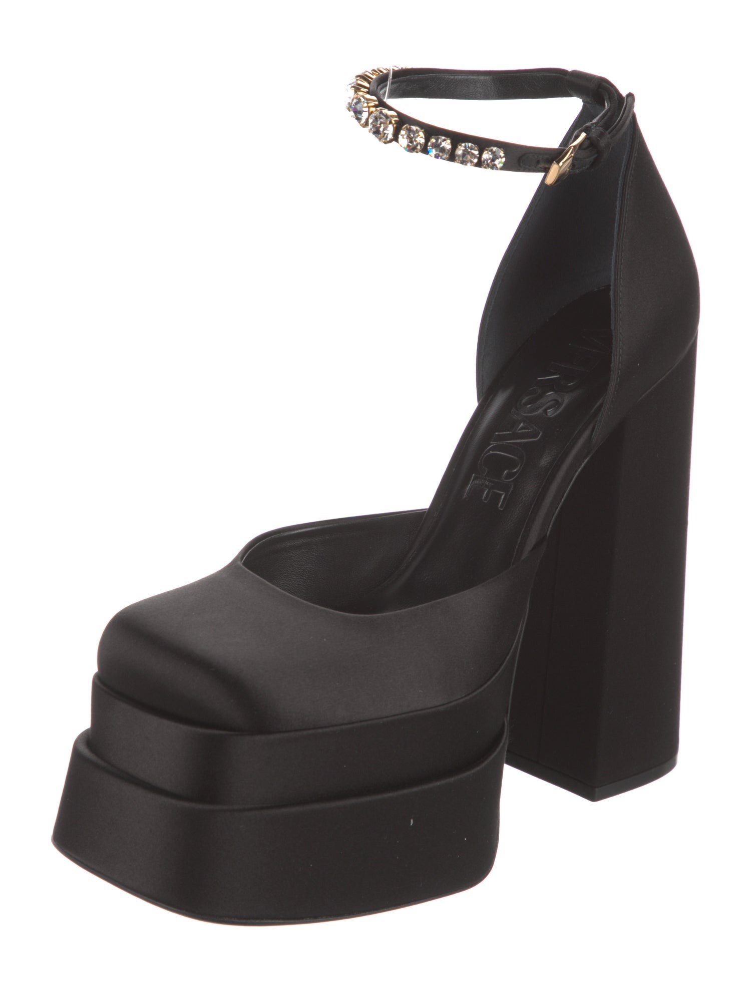 Versace Satin Crystal Embellishments D'Orsay Pumps