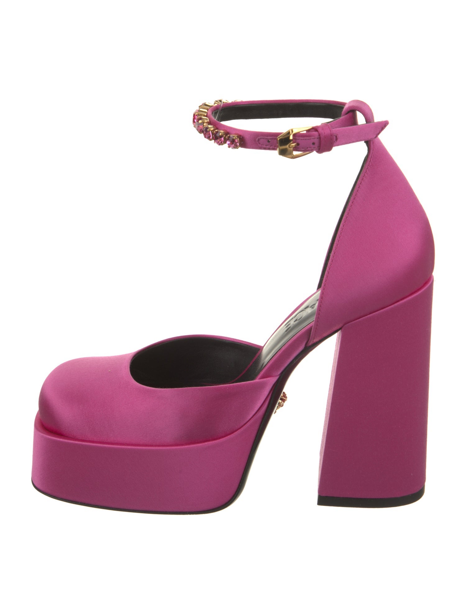 Versace Satin Crystal Embellishments D'Orsay Pumps