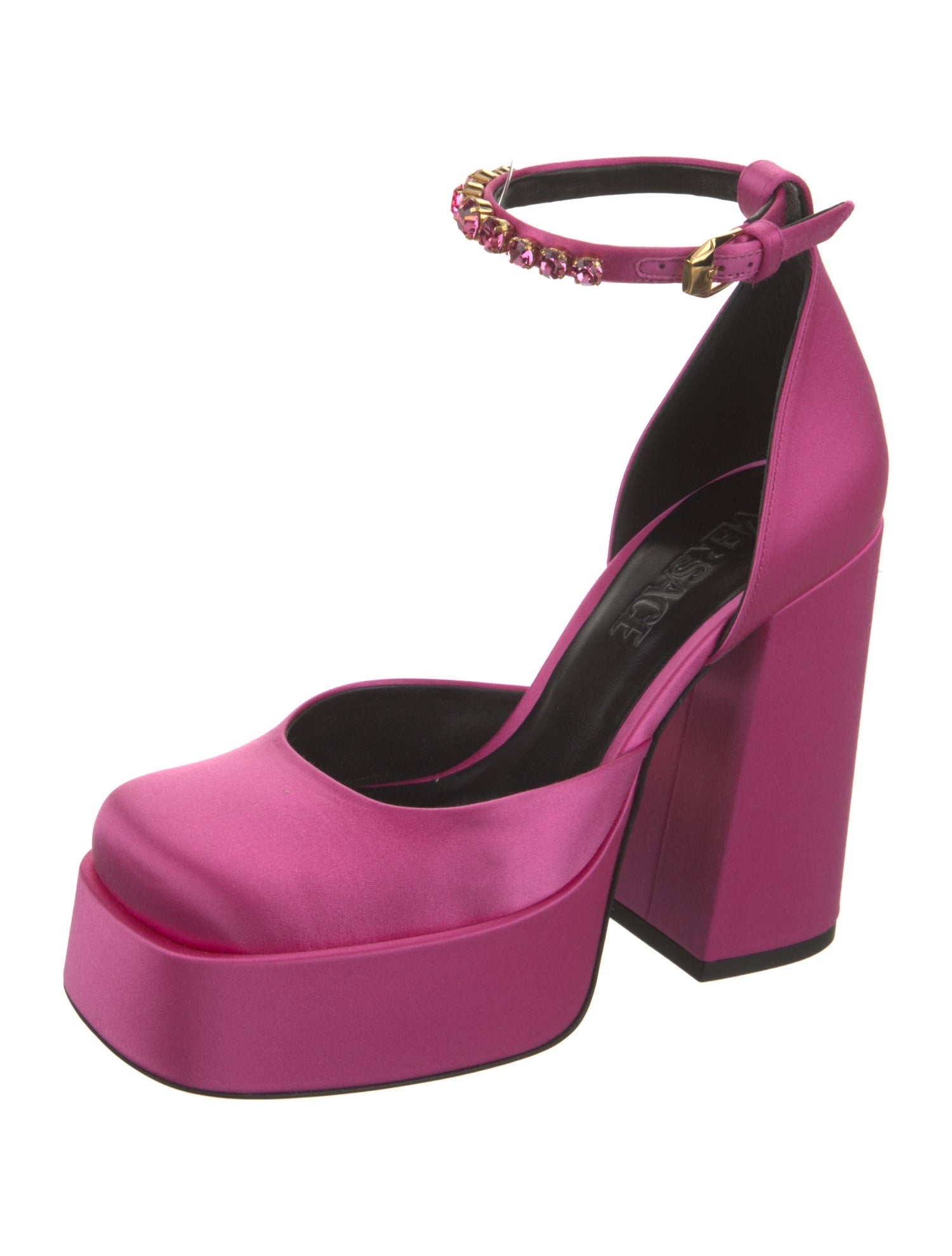 Versace Satin Crystal Embellishments D'Orsay Pumps