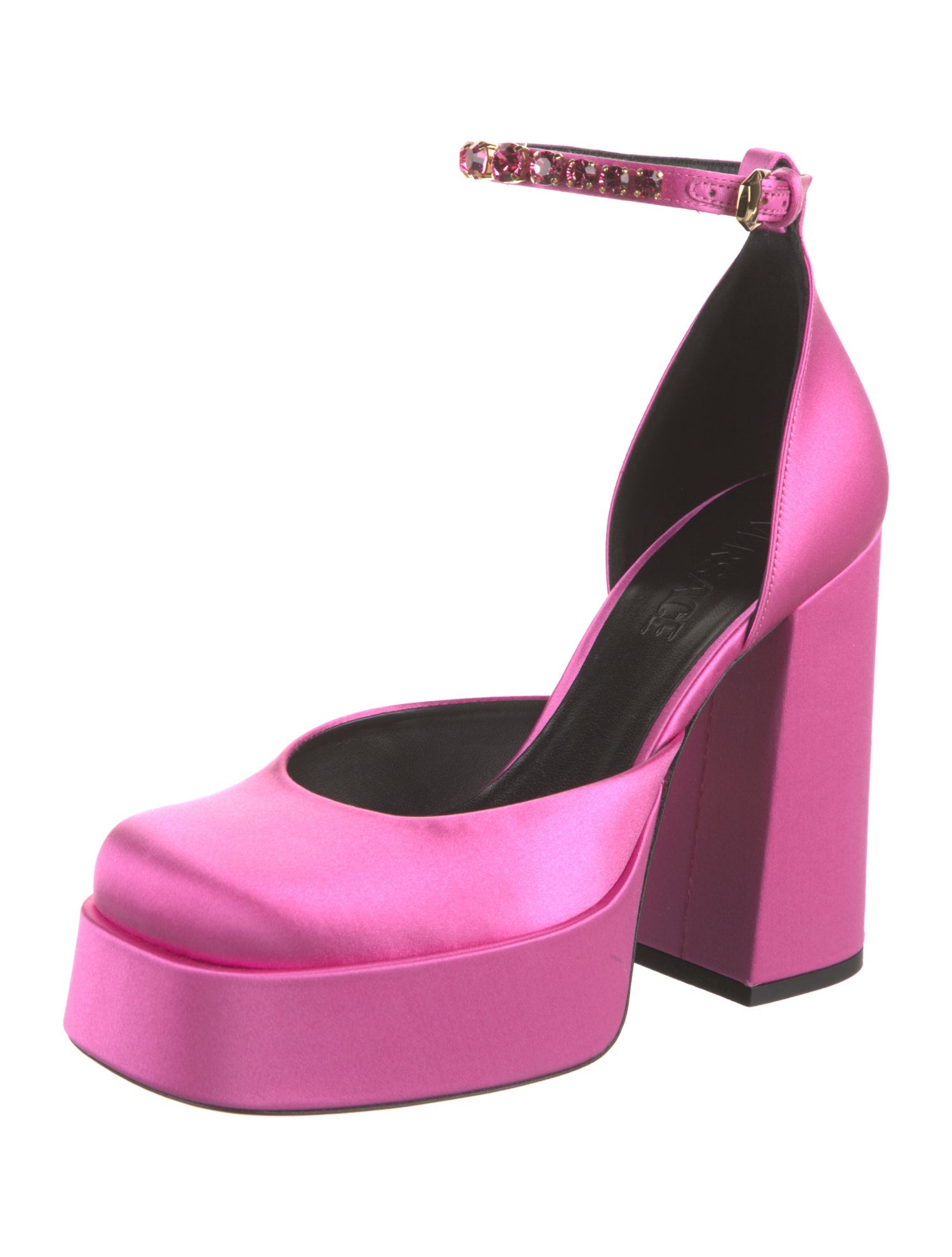 Versace Satin Crystal Embellishments D'Orsay Pumps