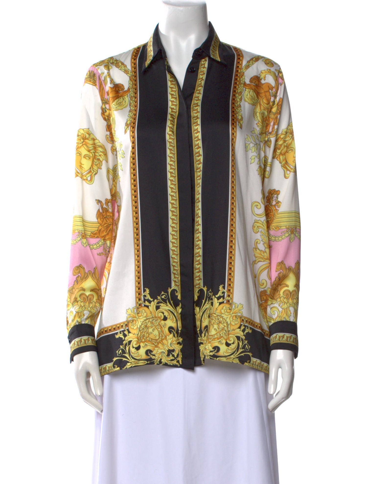 Versace Printed Long Sleeve Button-Up Top