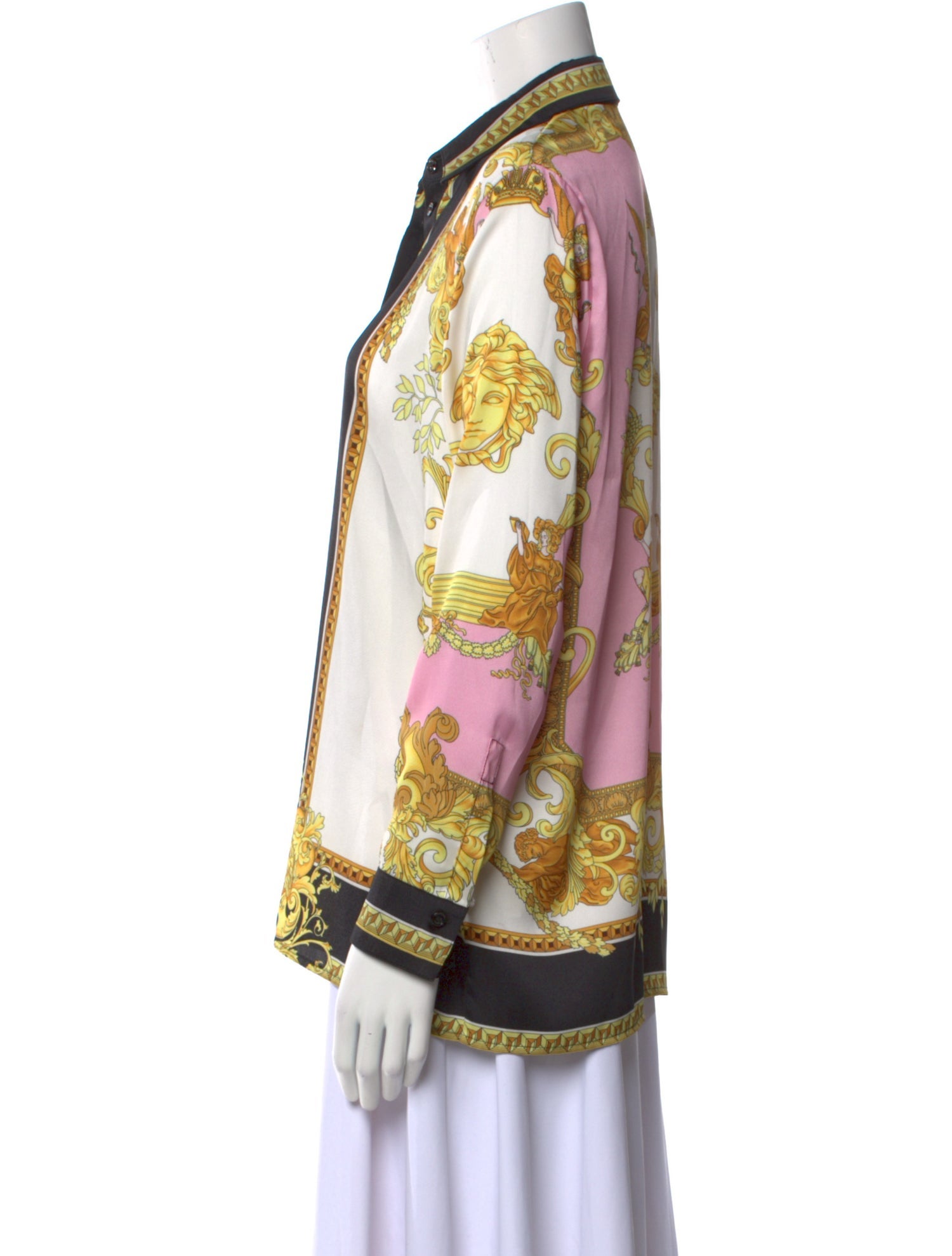 Versace Printed Long Sleeve Button-Up Top