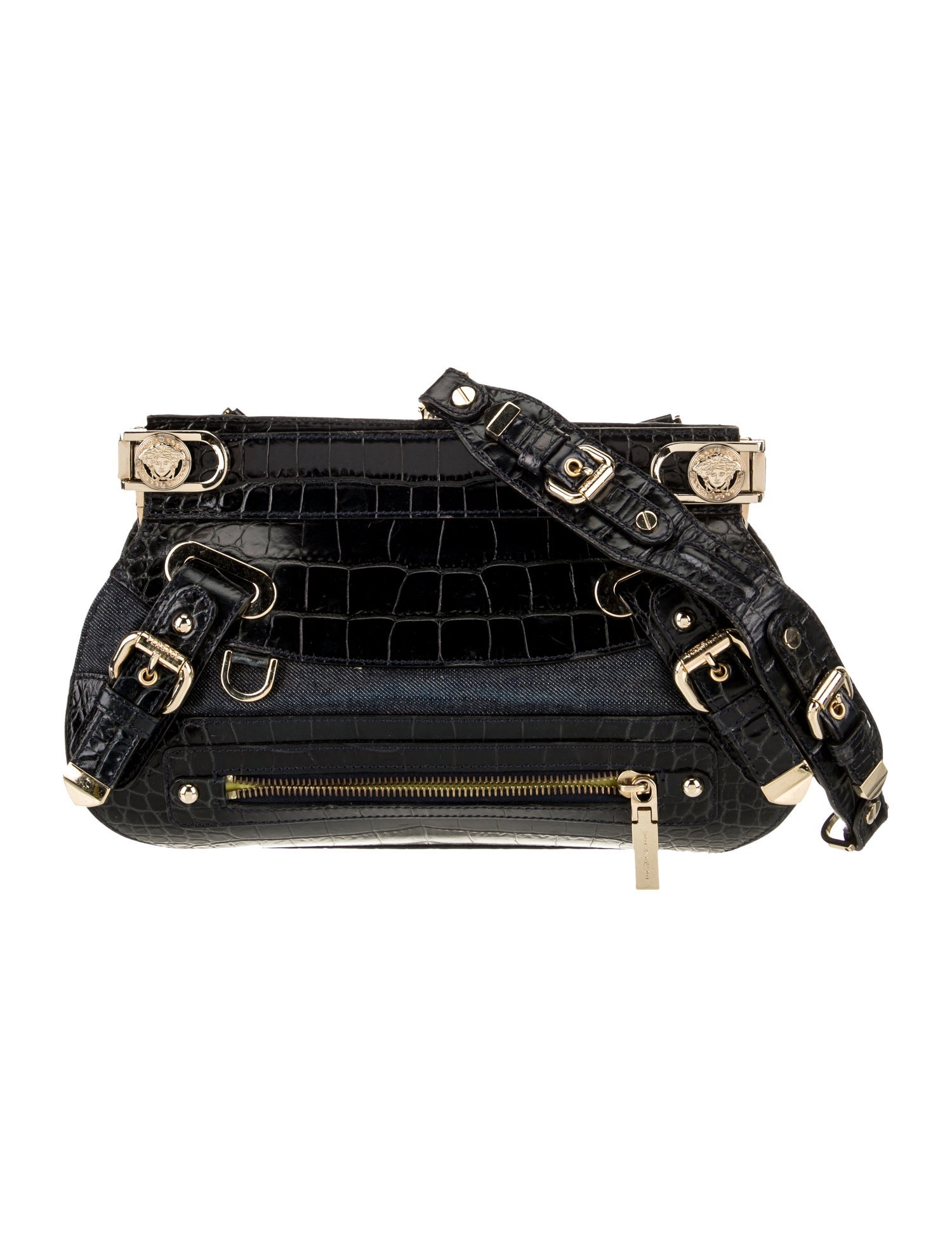 Versace Embossed Leather Shoulder Bag