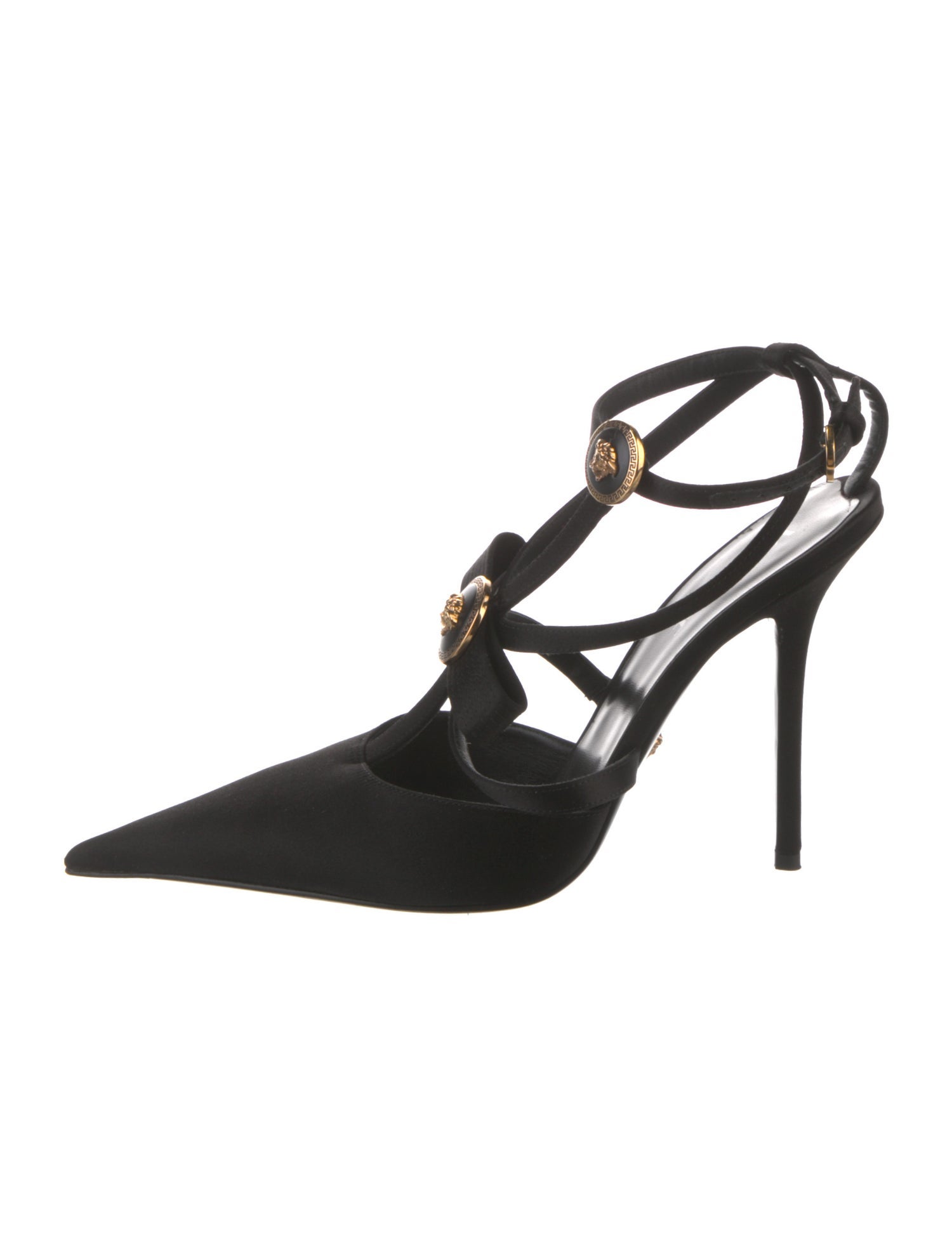 Versace Medusa Insignia Satin T-Strap Pumps