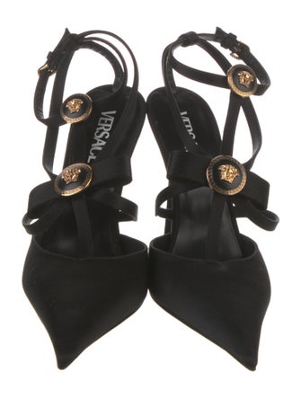 Versace Medusa Insignia Satin T-Strap Pumps