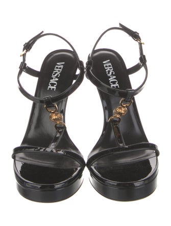 Versace Medusa Insignia Patent Leather T-Strap Sandals