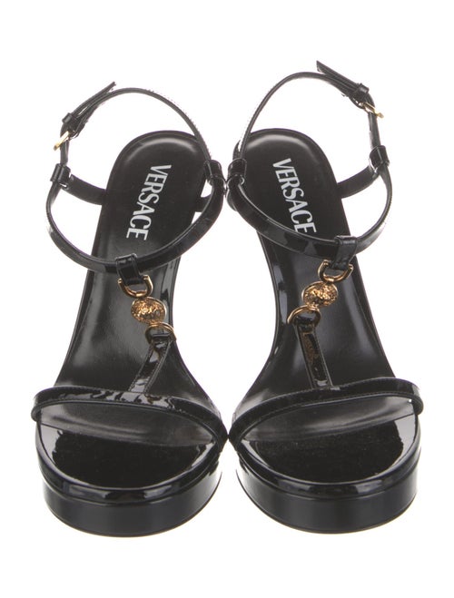 Versace Medusa Insignia Patent Leather T-Strap Sandals