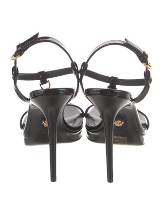 Versace Medusa Insignia Patent Leather T-Strap Sandals