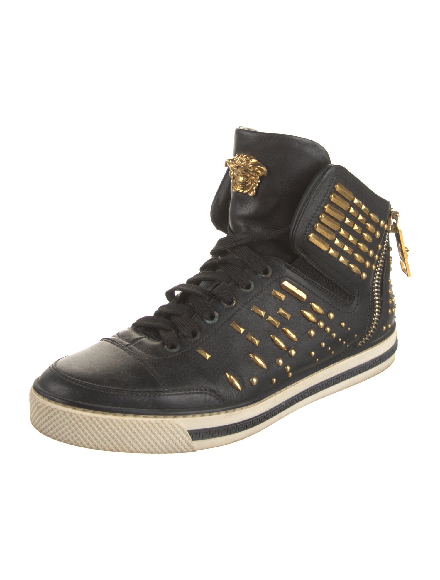 Versace Leather Studded Accents Wedge Sneakers