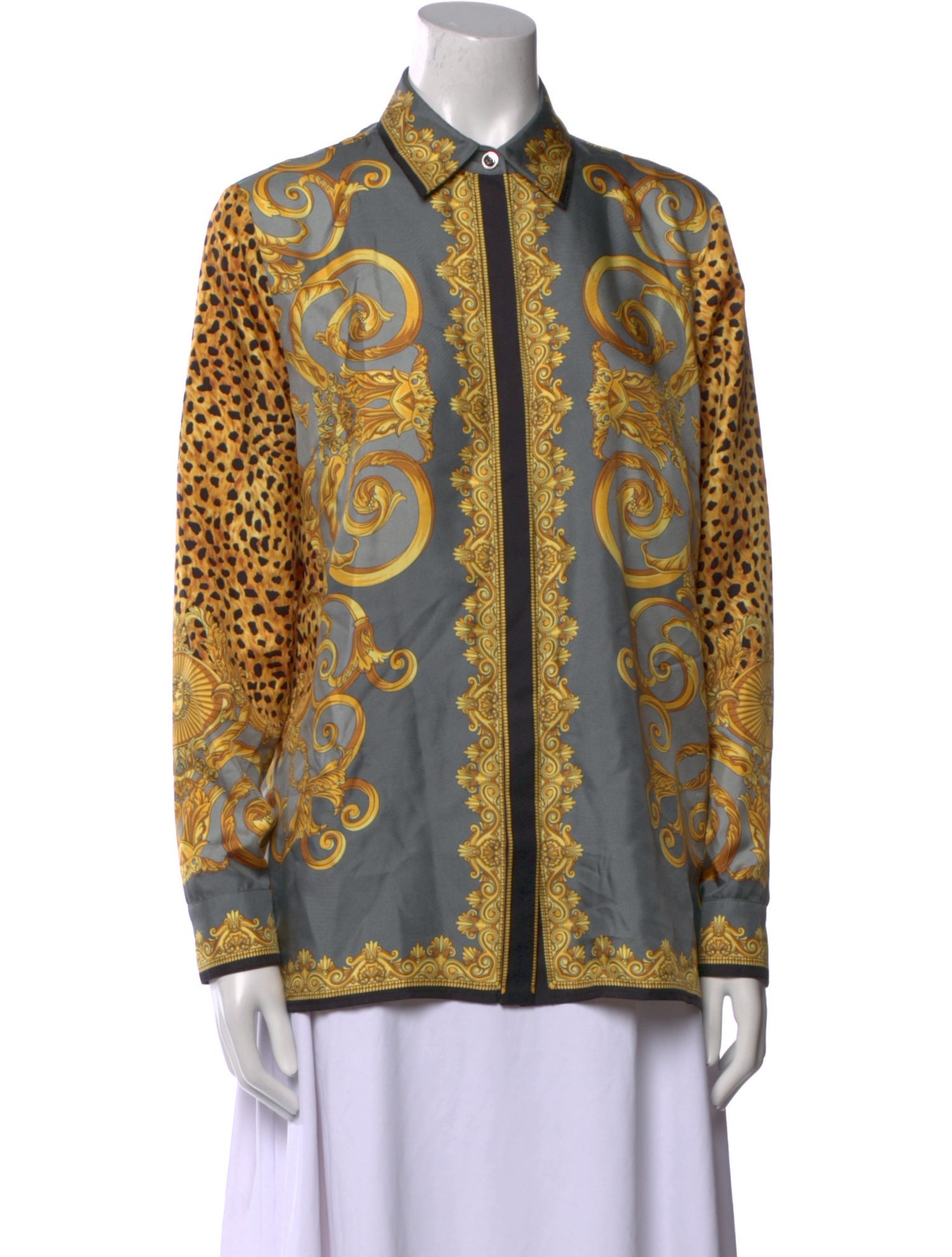 Versace Silk Printed Button-Up Top