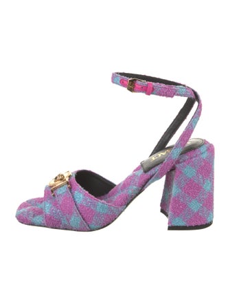 Versace Tweed Plaid Print Sandals