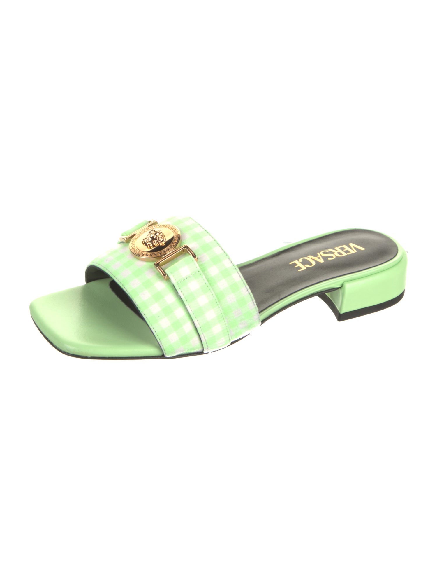 Versace Leather Plaid Print Slides